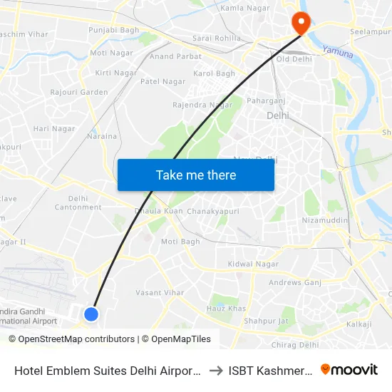 Hotel Emblem Suites Delhi Airport, New Delhi to ISBT Kashmere Gate map