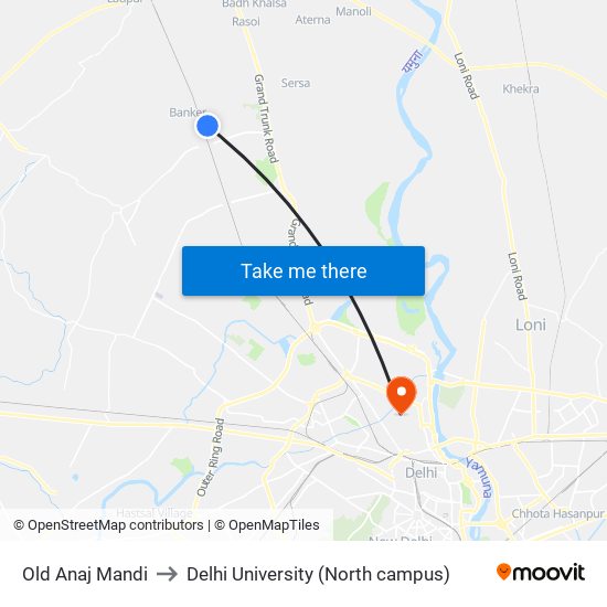 Old Anaj Mandi to Delhi University (North campus) map