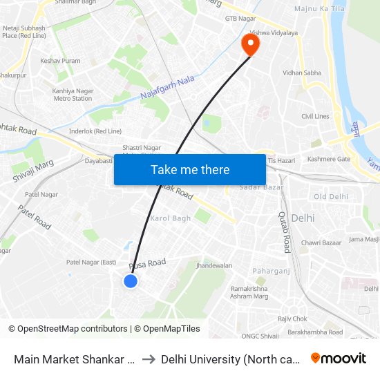 Main Market Shankar Road to Delhi University (North campus) map