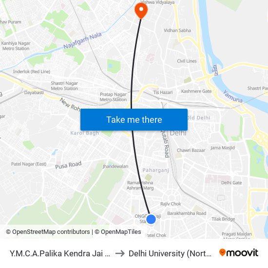 Y.M.C.A.Palika Kendra Jai Singh Marg to Delhi University (North campus) map