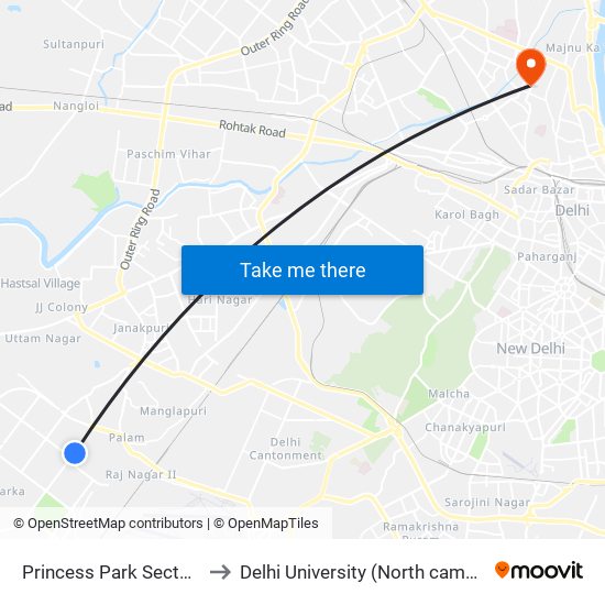 Princess Park Sector 6 to Delhi University (North campus) map