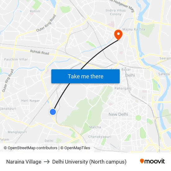 Naraina Village to Delhi University (North campus) map