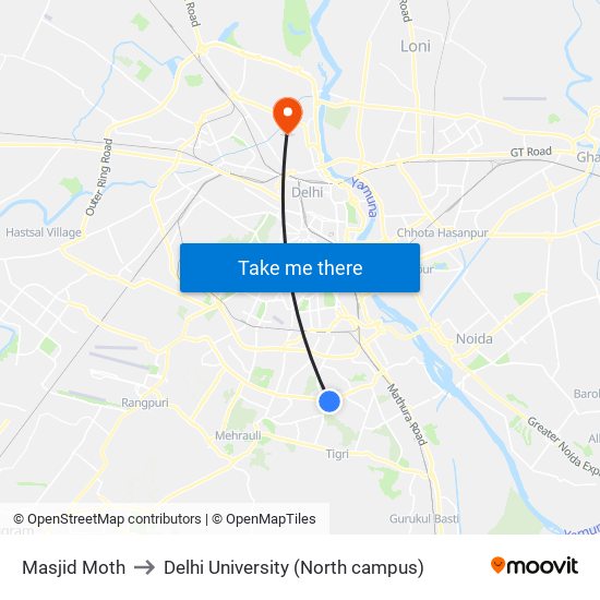 Masjid Moth to Delhi University (North campus) map