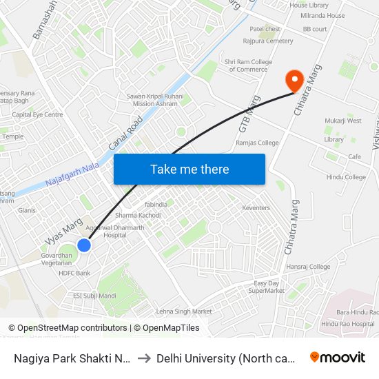 Nagiya Park Shakti Nagar to Delhi University (North campus) map