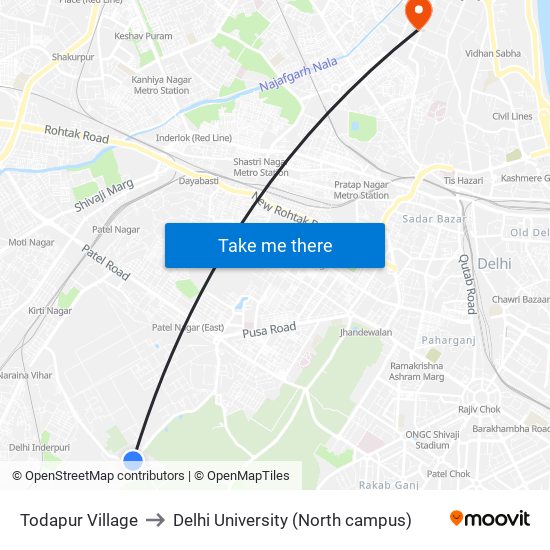 Todapur Village to Delhi University (North campus) map