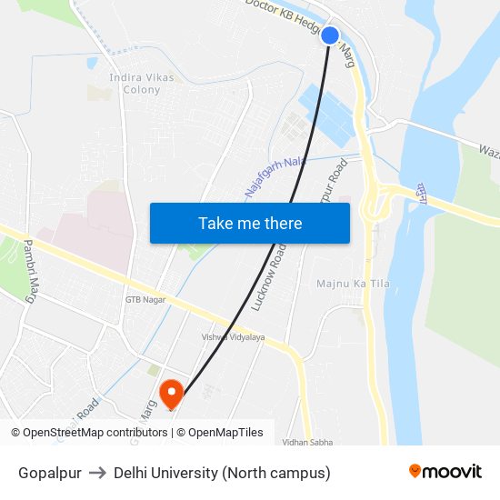 Gopalpur to Delhi University (North campus) map