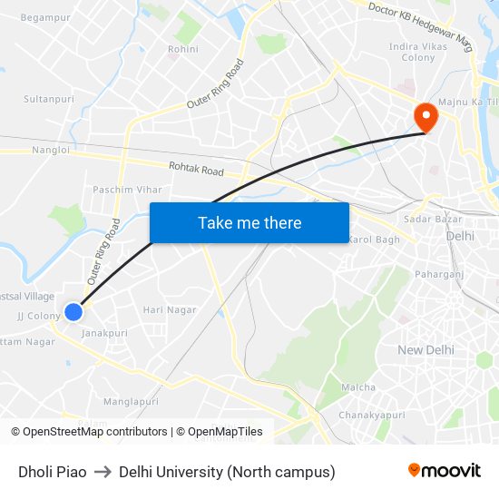 Dholi Piao to Delhi University (North campus) map