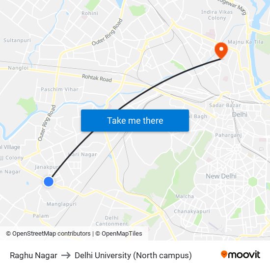 Raghu Nagar to Delhi University (North campus) map