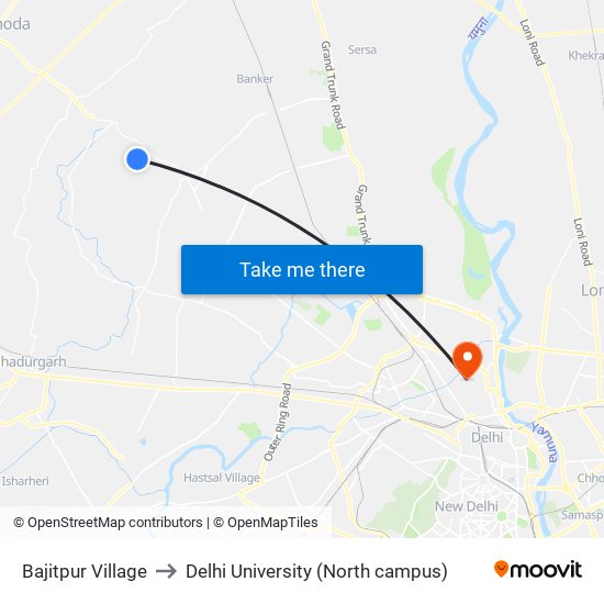 Bajitpur Village to Delhi University (North campus) map