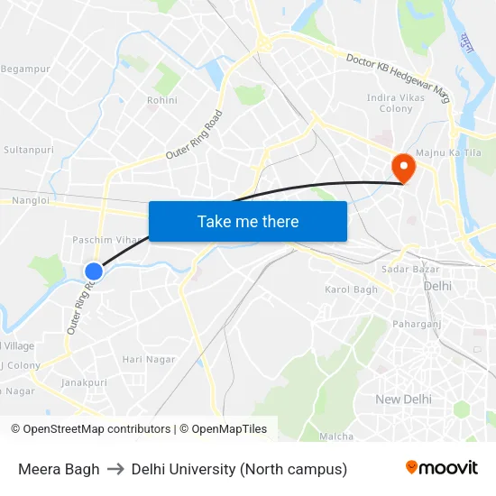 Meera Bagh to Delhi University (North campus) map