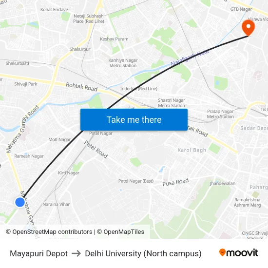 Mayapuri Depot to Delhi University (North campus) map