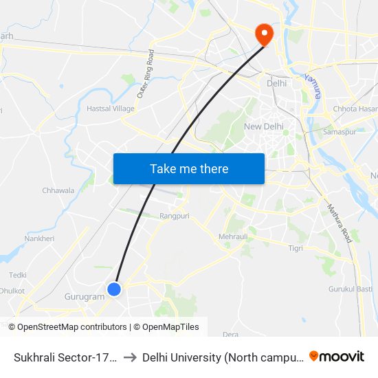 Sukhrali Sector-17 C to Delhi University (North campus) map