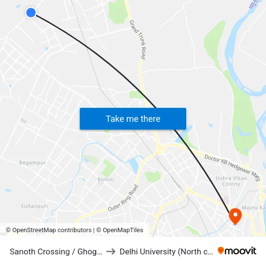 Sanoth Crossing / Ghogha Xing to Delhi University (North campus) map