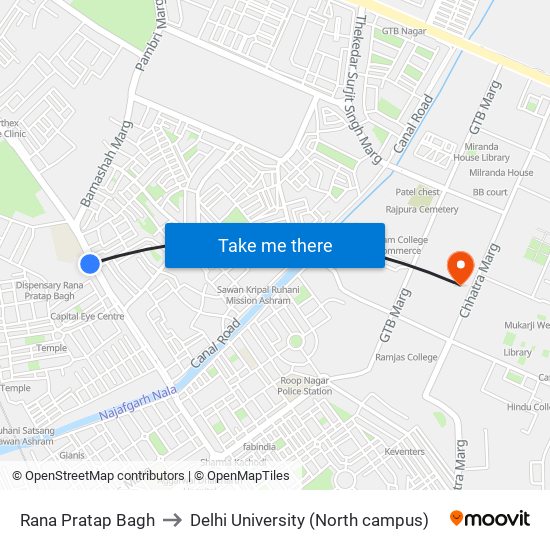 Rana Pratap Bagh to Delhi University (North campus) map