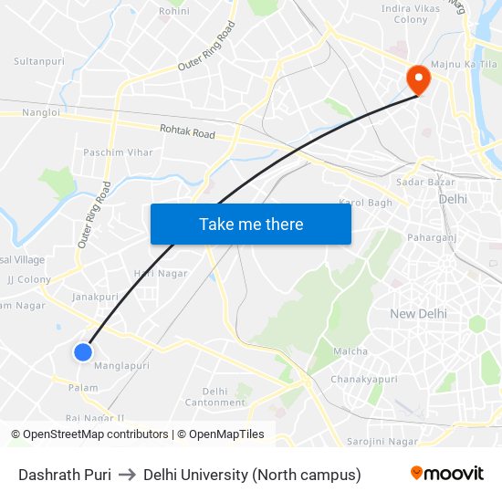 Dashrath Puri to Delhi University (North campus) map