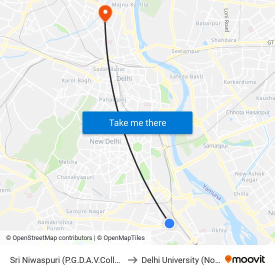 Sri Niwaspuri (P.G.D.A.V.College) Lajpat Nagar to Delhi University (North campus) map