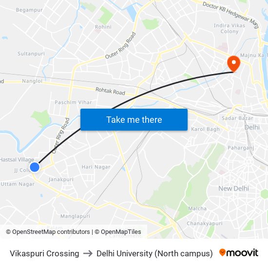 Vikaspuri Crossing to Delhi University (North campus) map
