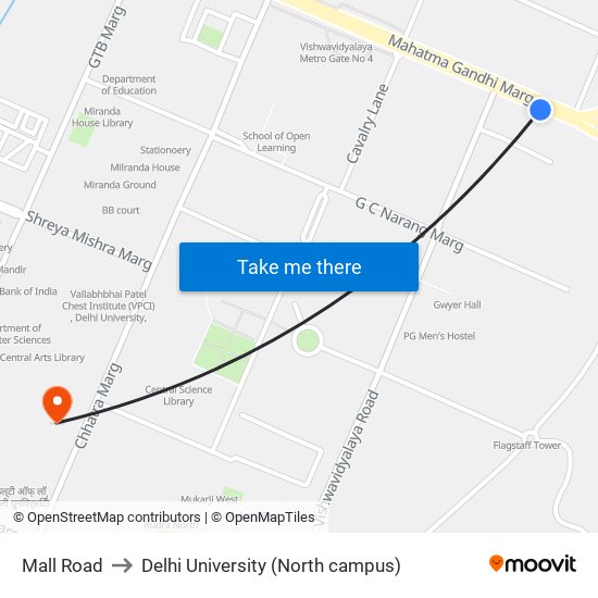 Mall Road to Delhi University (North campus) map