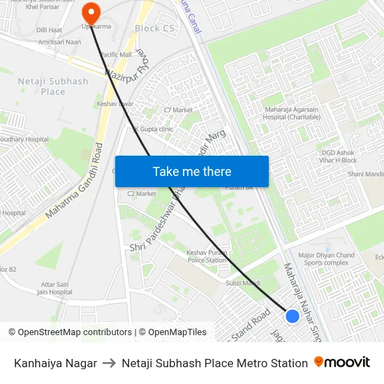 Kanhaiya Nagar to Netaji Subhash Place Metro Station map