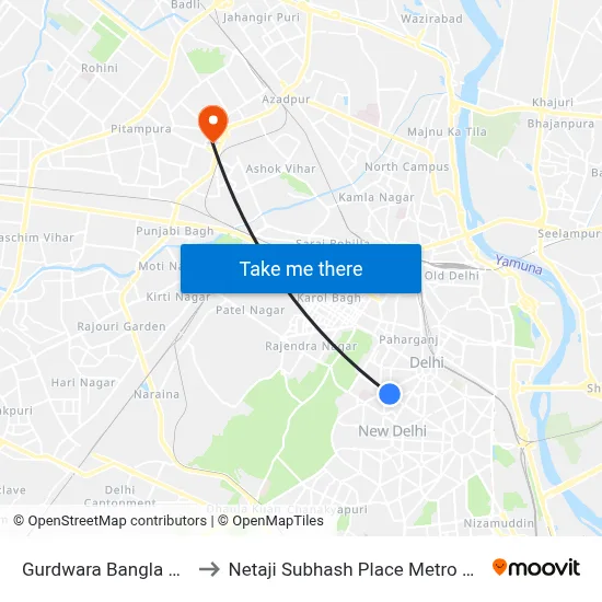 Gurdwara Bangla Sahib to Netaji Subhash Place Metro Station map