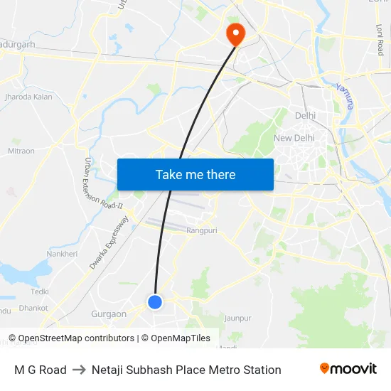 M G Road to Netaji Subhash Place Metro Station map