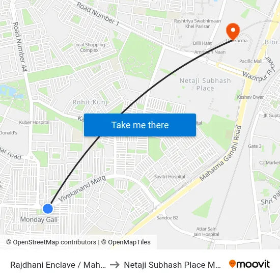 Rajdhani Enclave / Mahindra Park to Netaji Subhash Place Metro Station map