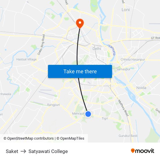 Saket to Satyawati College map