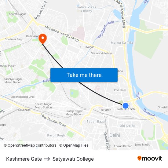 Kashmere Gate to Satyawati College map