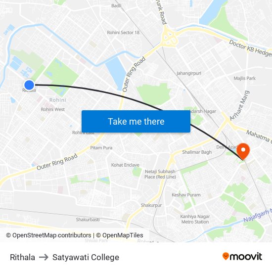 Rithala to Satyawati College map