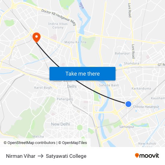 Nirman Vihar to Satyawati College map