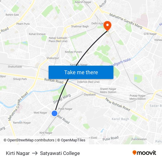 Kirti Nagar to Satyawati College map