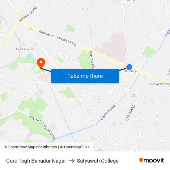 Guru Tegh Bahadur Nagar to Satyawati College map