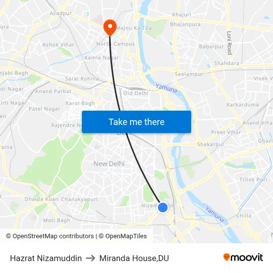 Hazrat Nizamuddin to Miranda House,DU map