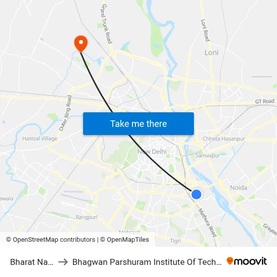 Bharat Nagar to Bhagwan Parshuram Institute Of Technology map
