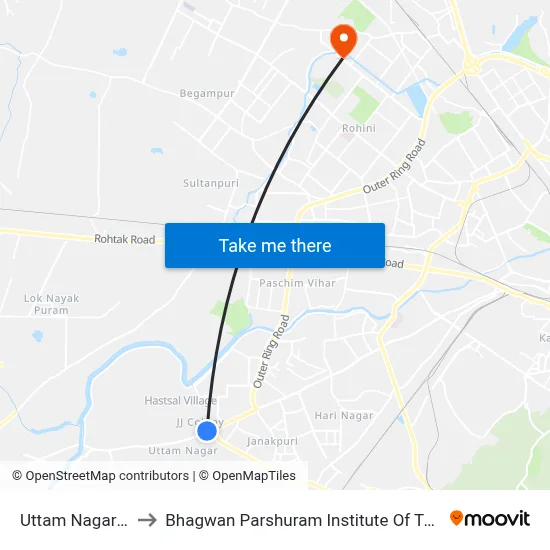 Uttam Nagar East to Bhagwan Parshuram Institute Of Technology map