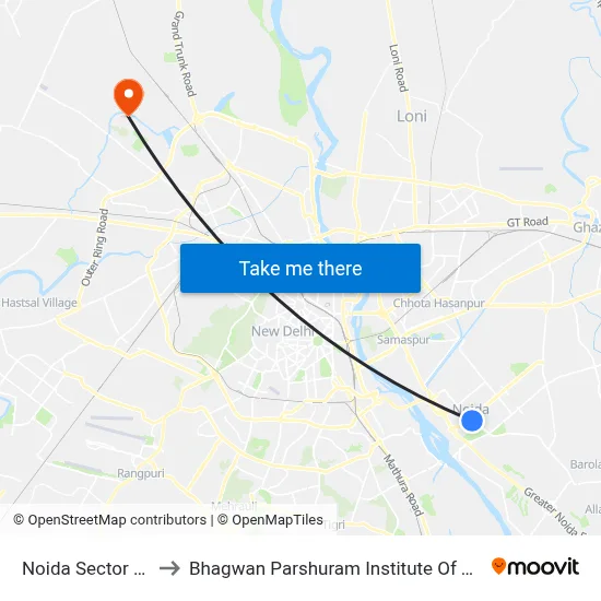 Noida Sector 28/29 to Bhagwan Parshuram Institute Of Technology map