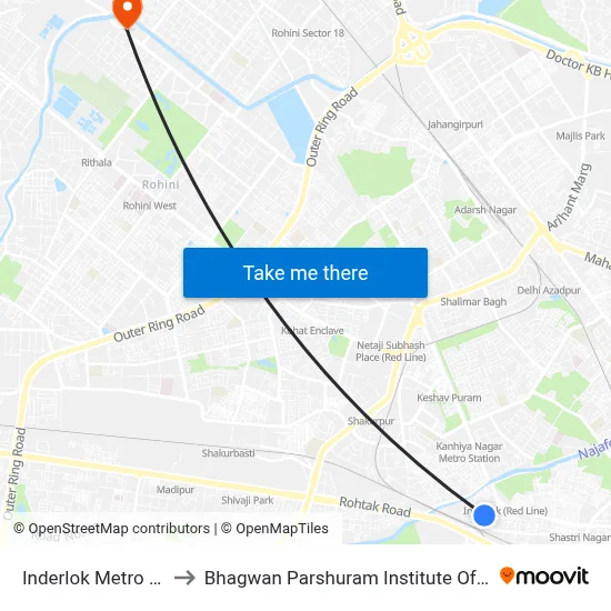 Inderlok Metro Station to Bhagwan Parshuram Institute Of Technology map
