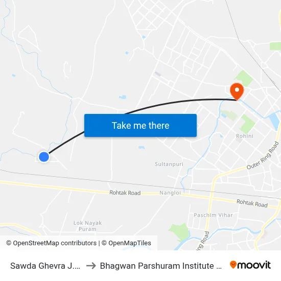 Sawda Ghevra J.J Colony to Bhagwan Parshuram Institute Of Technology map