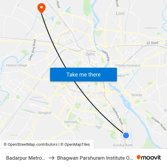 Badarpur Metro Station to Bhagwan Parshuram Institute Of Technology map