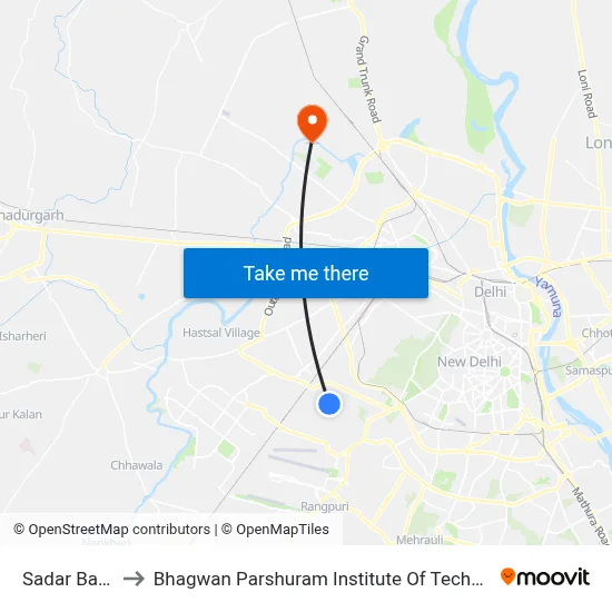 Sadar Bazar to Bhagwan Parshuram Institute Of Technology map