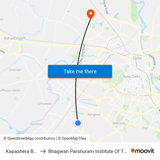 Kapashera Border to Bhagwan Parshuram Institute Of Technology map