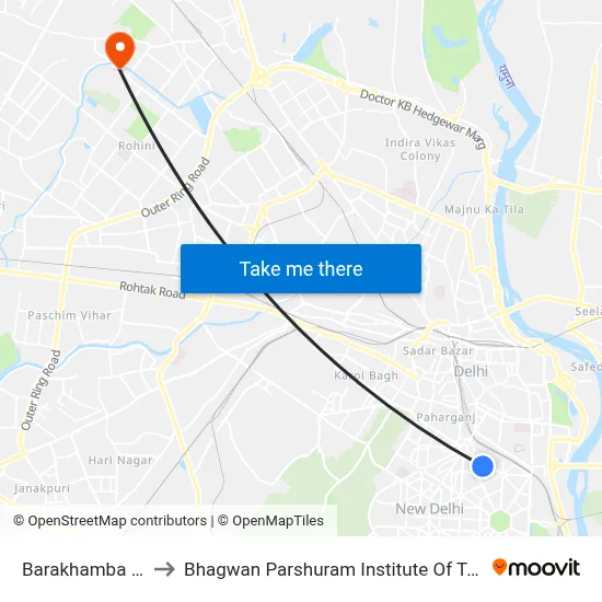 Barakhamba Road to Bhagwan Parshuram Institute Of Technology map