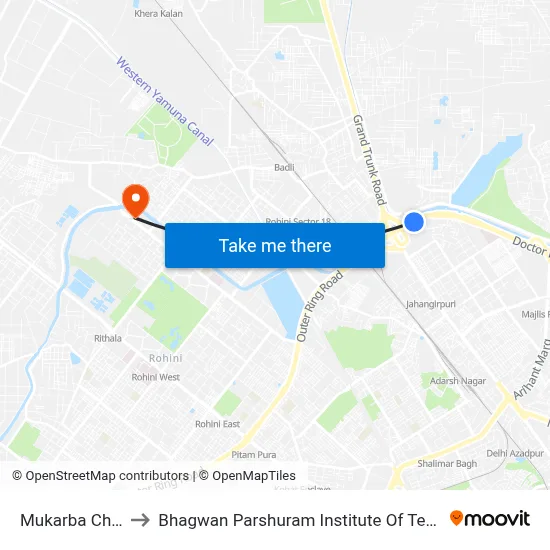 Mukarba Chowk to Bhagwan Parshuram Institute Of Technology map