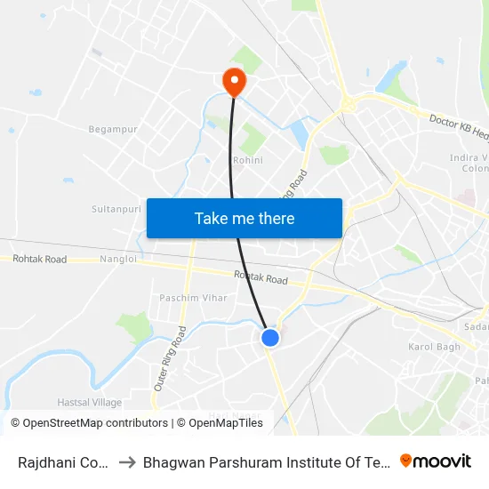 Rajdhani College to Bhagwan Parshuram Institute Of Technology map