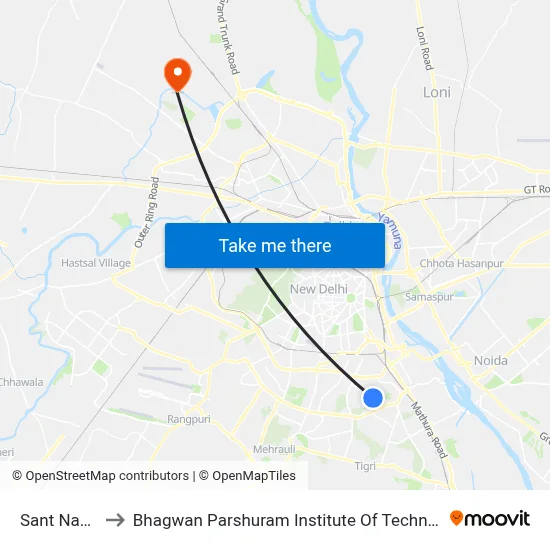 Sant Nagar to Bhagwan Parshuram Institute Of Technology map