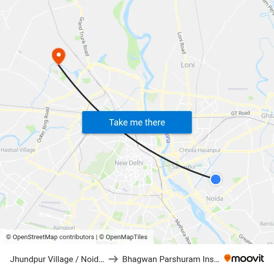 Jhundpur Village / Noida Sector 6 Crossing to Bhagwan Parshuram Institute Of Technology map