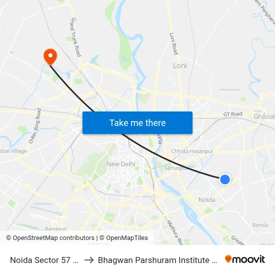Noida Sector 57 Crossing to Bhagwan Parshuram Institute Of Technology map
