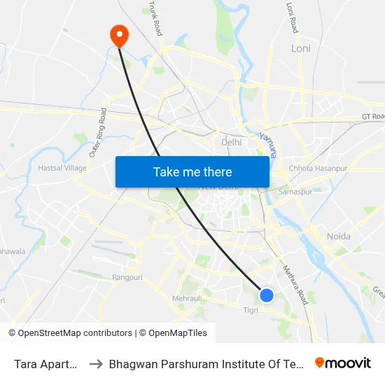 Tara Apartment to Bhagwan Parshuram Institute Of Technology map