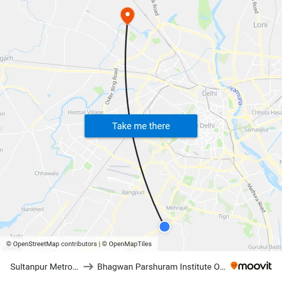 Sultanpur Metro Station to Bhagwan Parshuram Institute Of Technology map