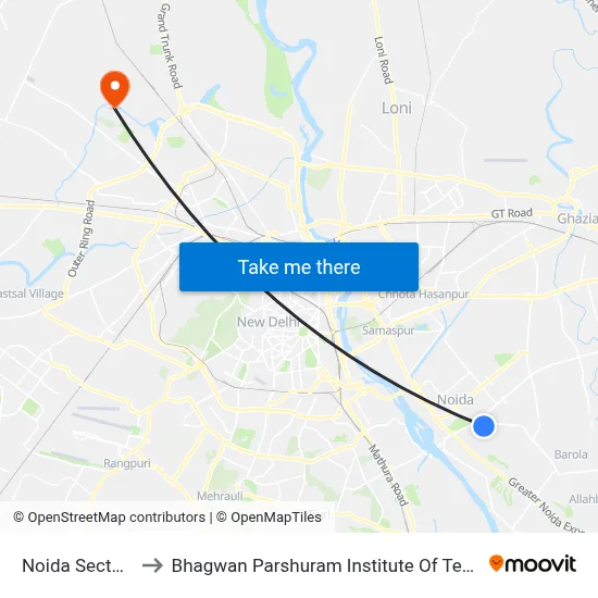 Noida Sector 43 to Bhagwan Parshuram Institute Of Technology map
